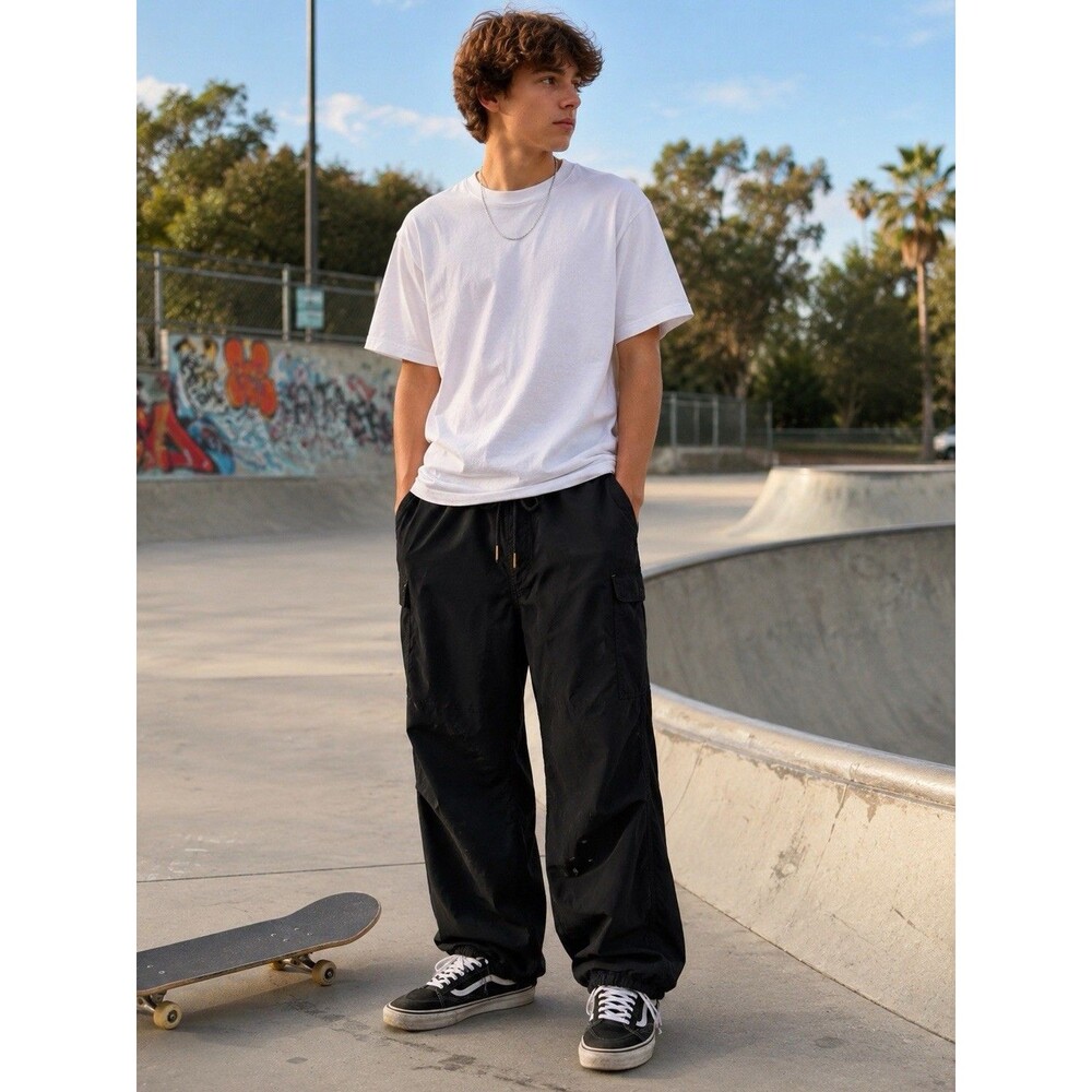 HUF Skateboarding Baggy Cargo Barrel Drawstring Pants Black Medium